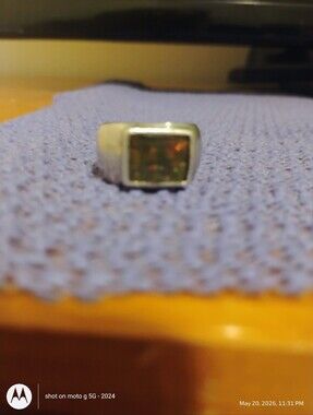 Square Opal-Style Stone Sterling Silver Ring - Multicolor